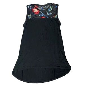 Small - Women's KIM & CAMI Mesh Panel Floral Embroidered Sleeveless Blouse Black